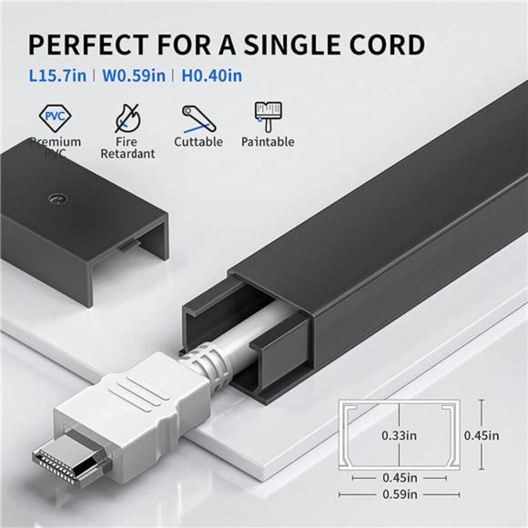 142in Cord Cover, Paintable Wire Channel - 9X L15.7in, W0.59in, H0.4in, Black - Picture 3 of 7